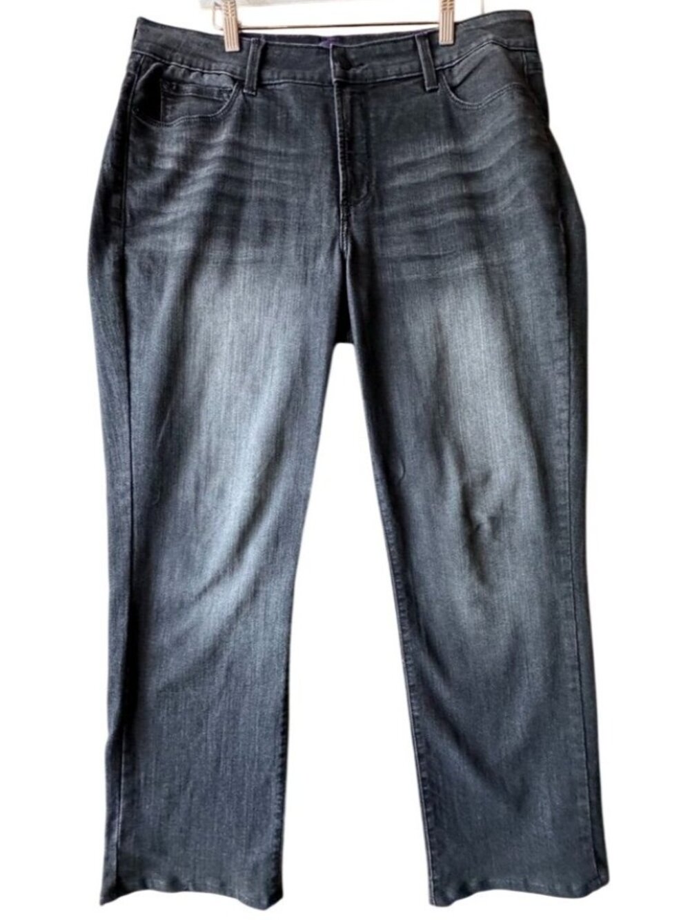 NyDJ Marilyn Straight Black Wash Denim Womens Jeans Size 14W Made In USA